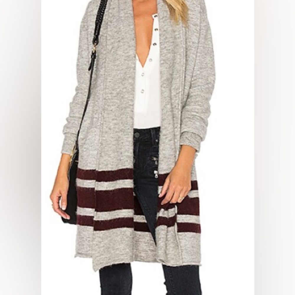 Paige oversized Cardigan in Heather Grey & Cabernet Stripe
